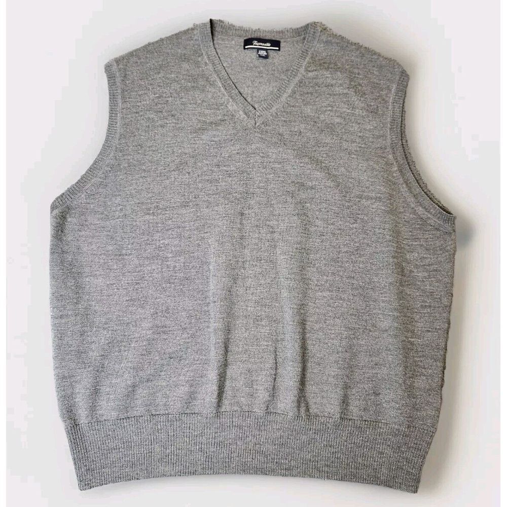 Faconnable Men's 100% Merino Wool Sweater Vest‎ Size XXL Gray Classic Designer
